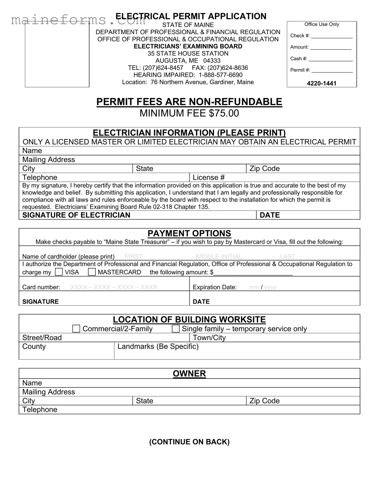 Maine Electrical Permit Template