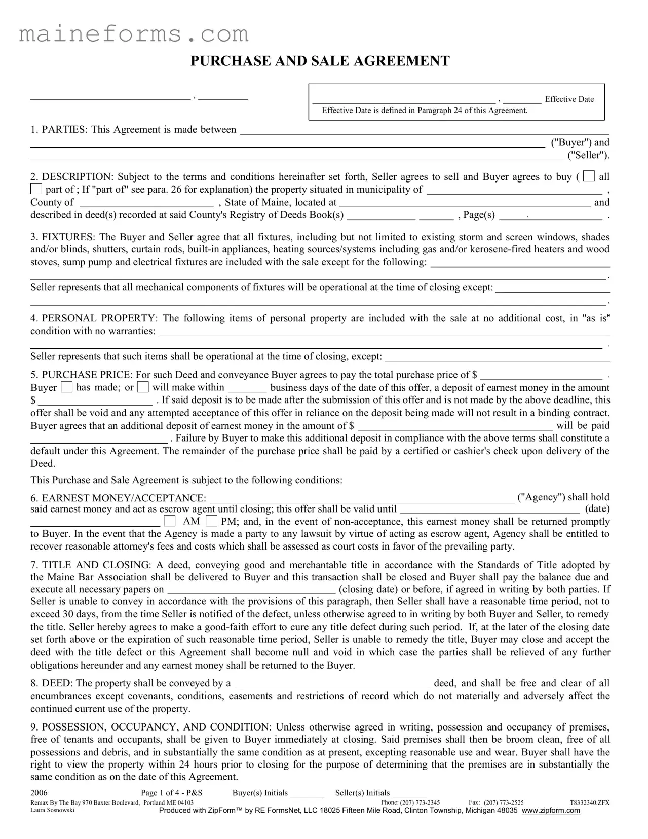 Maine Sale Agreement Template