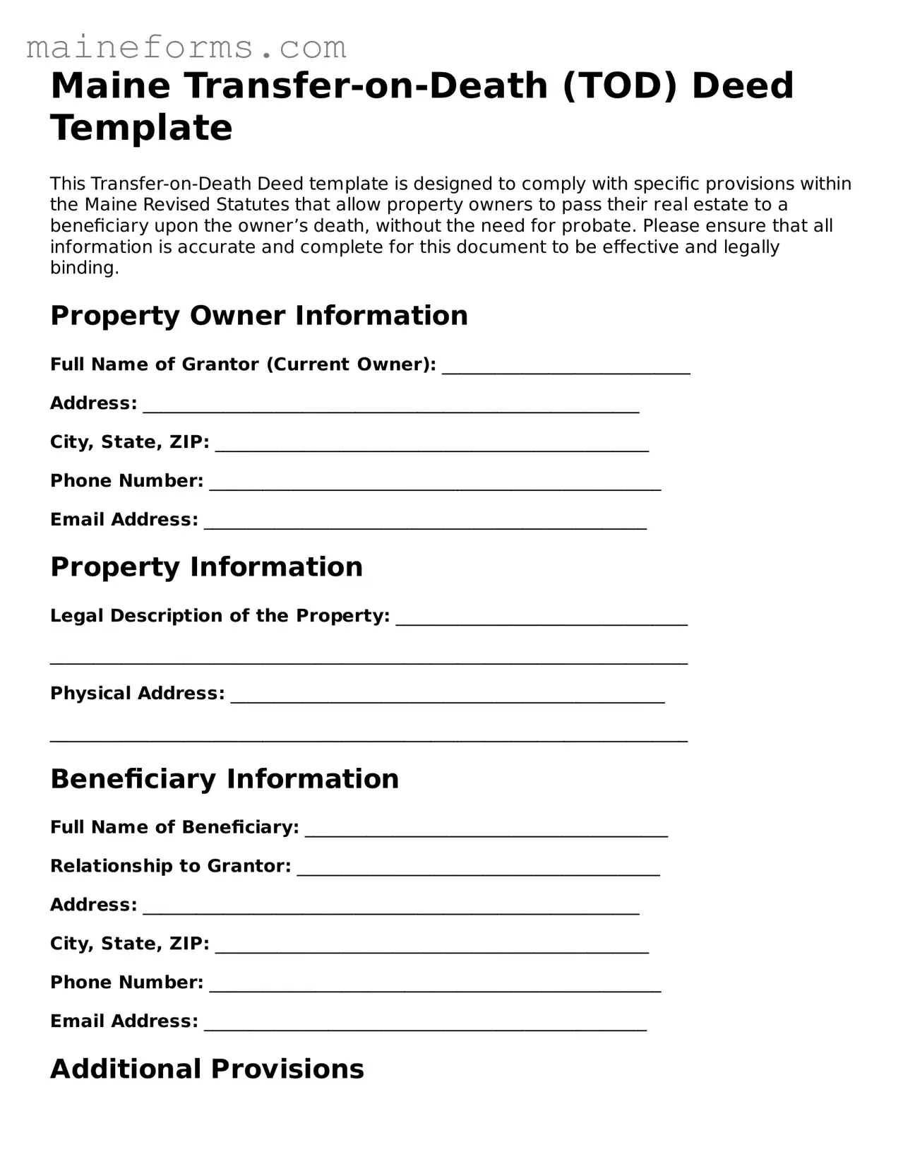 Blank Transfer-on-Death Deed Document for Maine State