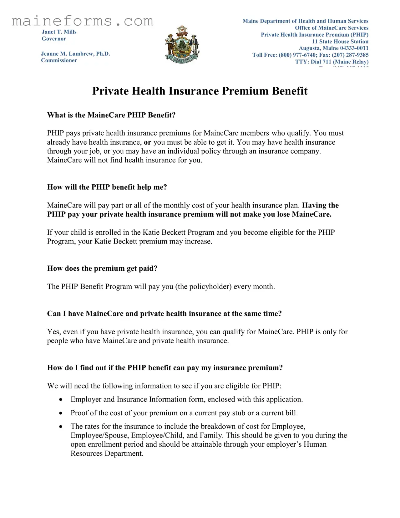 Phip Program Maine Template