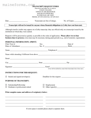 Colby Transcript Request Template