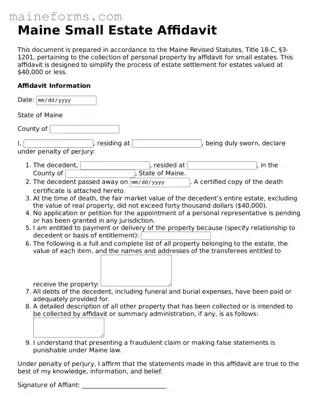 Blank Small Estate Affidavit Document for Maine State