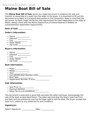 Blank Boat Bill of Sale Document for Maine State