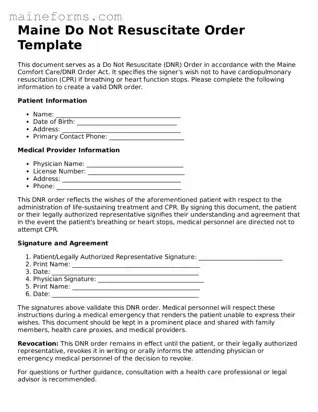 Blank Do Not Resuscitate Order Document for Maine State