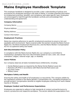 Blank Employee Handbook Document for Maine State