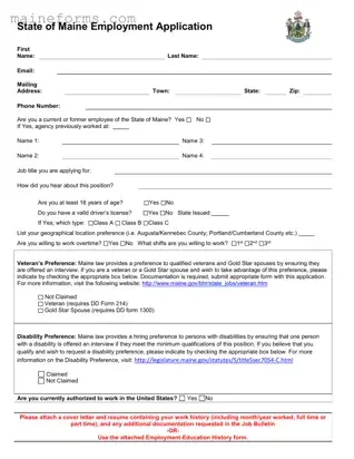 Maine Employment Application Template