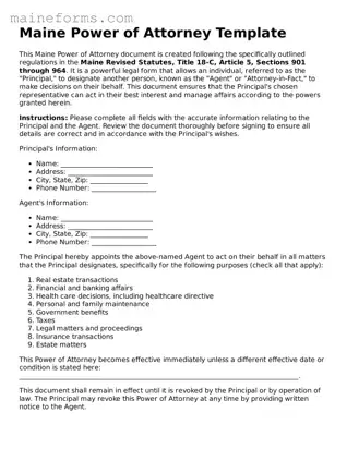 Blank Power of Attorney Document for Maine State