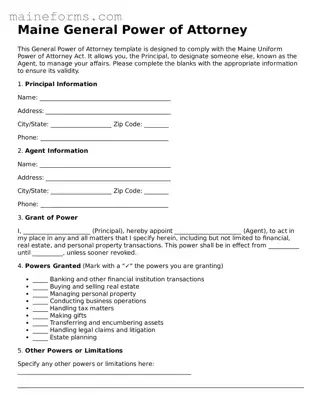 Blank General Power of Attorney Document for Maine State